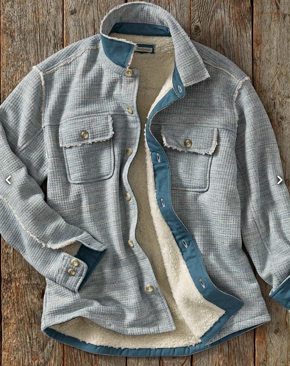 Carbon2Cobalt Men's Cascades Shirt Jacket Faux Sherpa Fleece Waffle Knit Blue XL